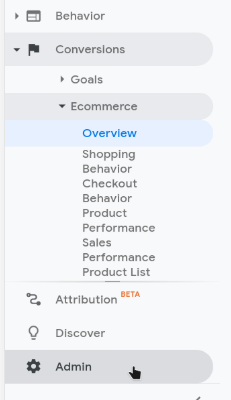 google analytics admin option