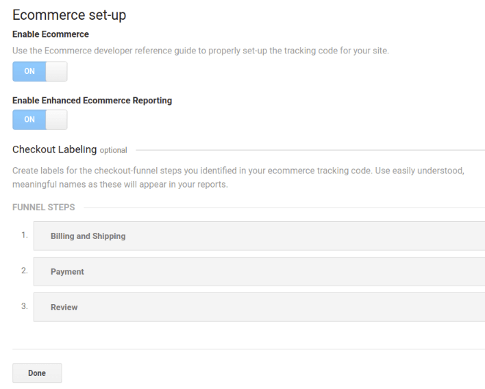 google analytics ecommerce checkout steps