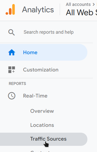 google analytics realtime traffic sources