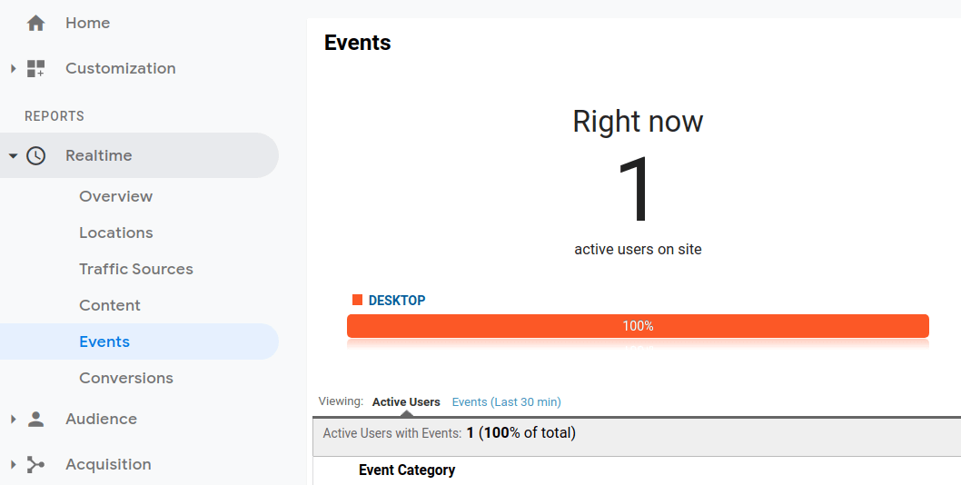 google analytics realtime events