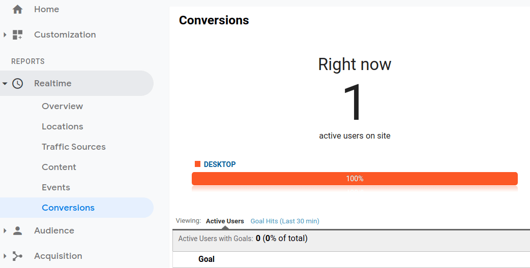 google analytics realtime goals